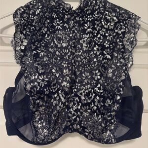 Victoria's Secret 38D Navy and Silver Floral Lace Top